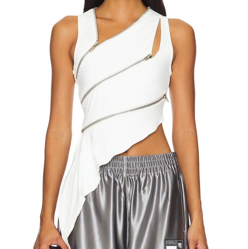 Revolve Addison Top Asymmetrical White Zipper Tank Top By.DYLN
